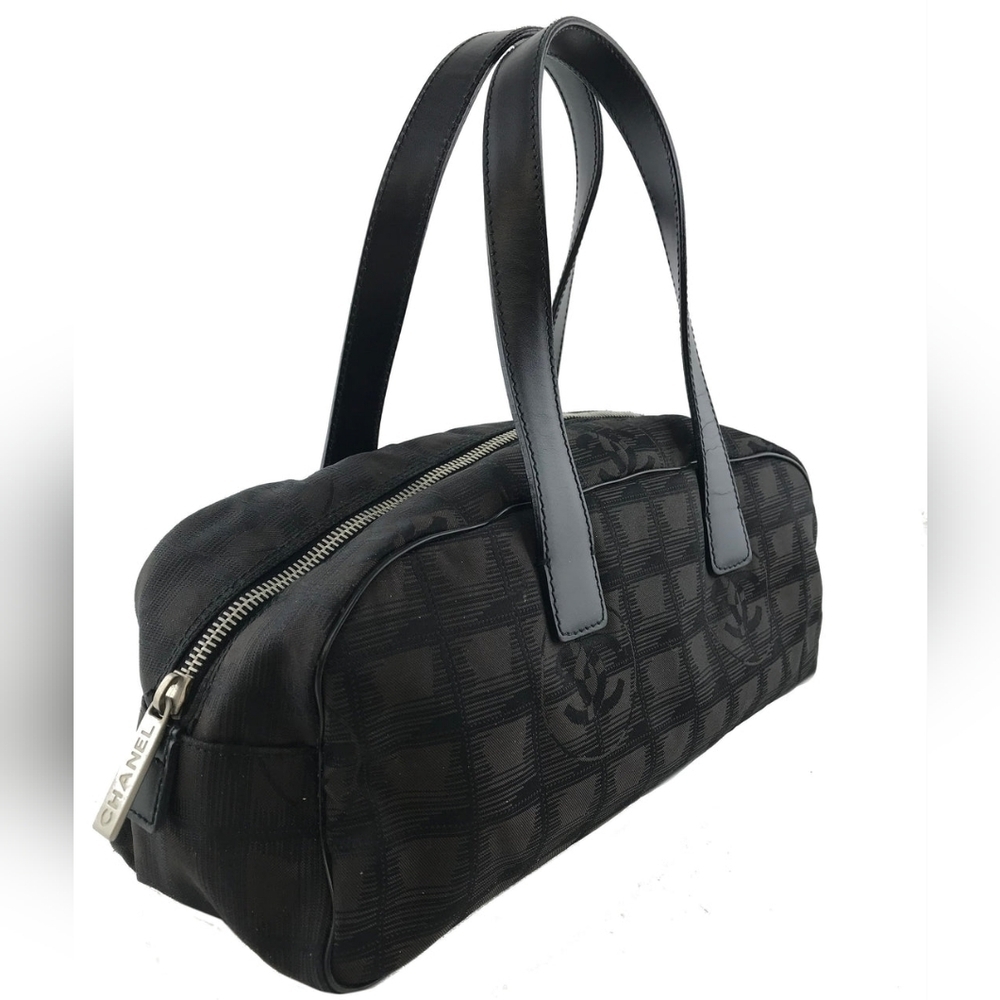 Chanel Bassatto Black Printed Nylon Travel Line Baguette